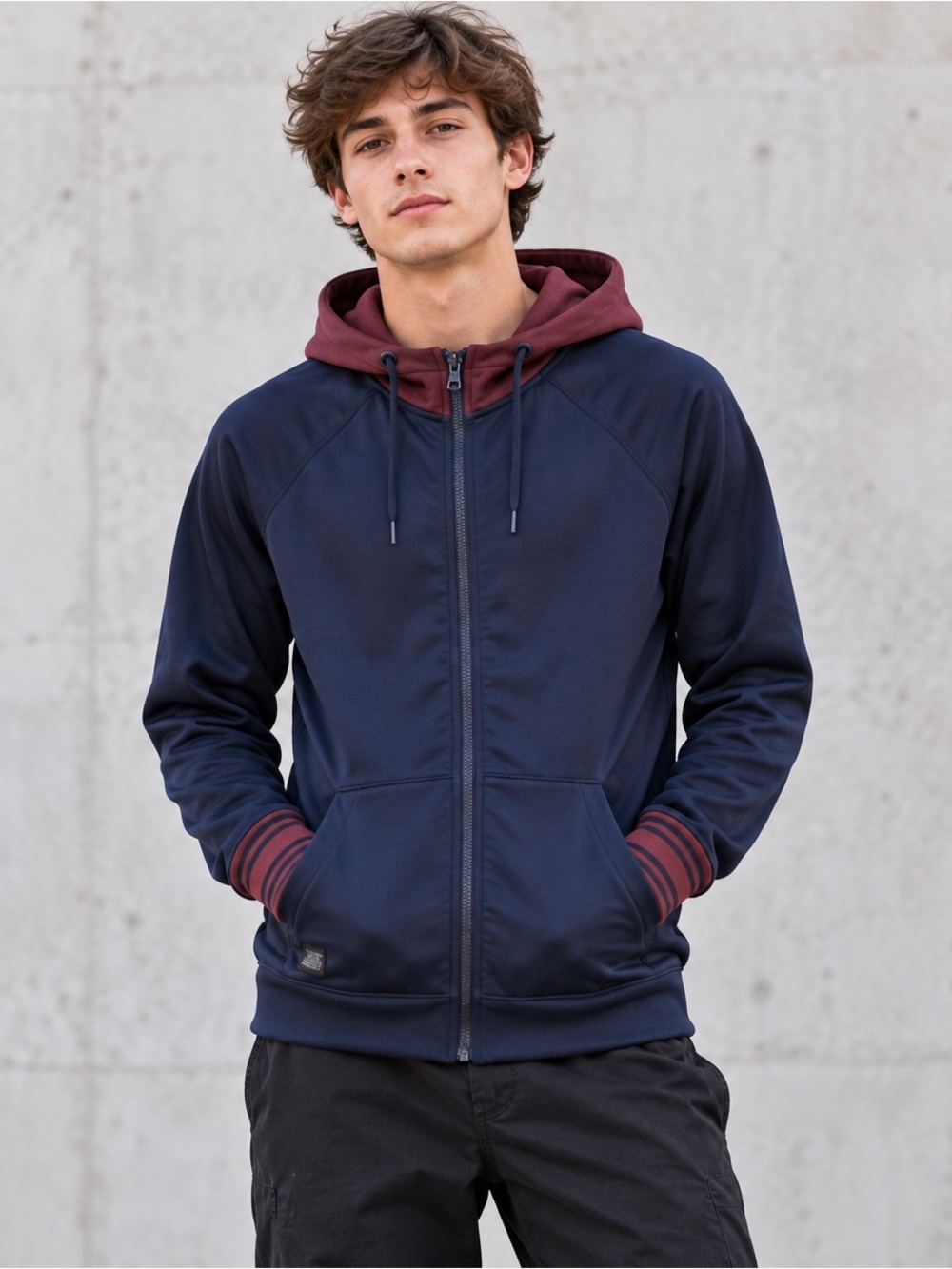 Armada Full Zip Hoodie Mens Small Navy Blue Maroon Long Sleeve